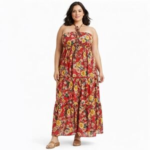 Torrid Floral Tiered Strapless Maxi Dress Smocked Empire Waist Sz 1X